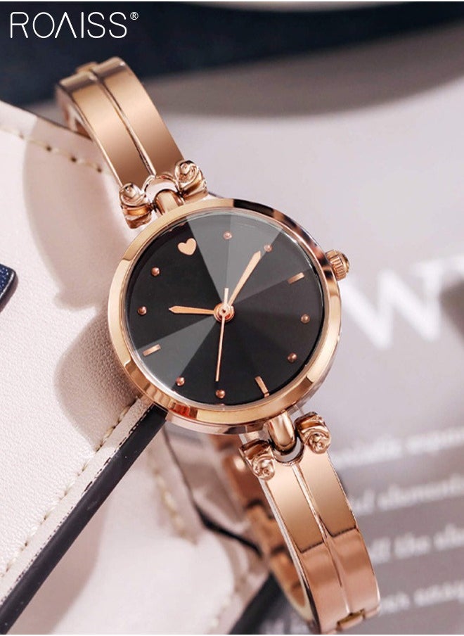 roaiss Women's Rose Gold Bracelet Quartz Watch, Analog Display Round Black Dial Watch, Waterproof Retro Watch as Gift for Women  - Image 4