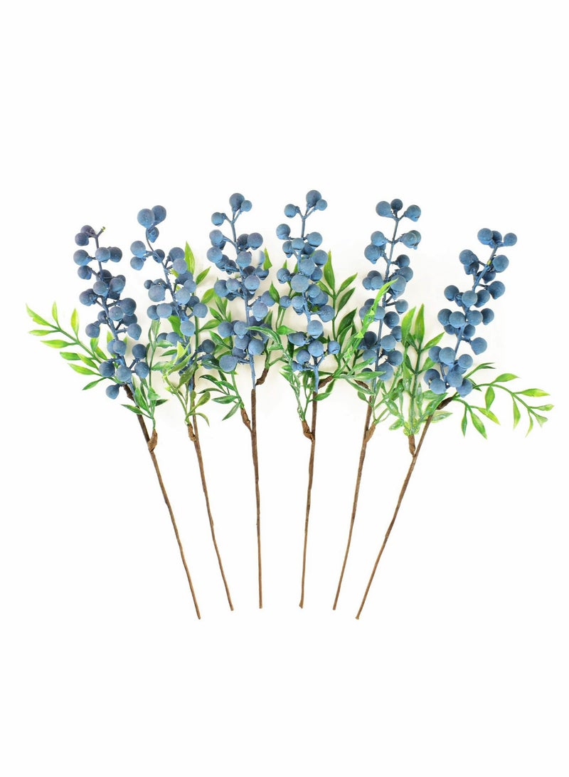 Artificial Berries, Simulation Flowers Lifelike Blueberry with Stems Fake Fruit Blueberries for Wedding DIY Bridal Bouquet Home Kitchen Party Decoration 6 Pcs - Image 1