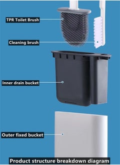 Kutis 1-Piece Wall Mounted No Drilling Installation Silicone Toilet Bowl Brush Set/Toilet Cleaning Set Dark white/Dark Grey 13.4 x 4.5 x 36 Centimeter  - Image 5