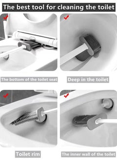 Kutis 1-Piece Wall Mounted No Drilling Installation Silicone Toilet Bowl Brush Set/Toilet Cleaning Set Dark white/Dark Grey 13.4 x 4.5 x 36 Centimeter  - Image 4