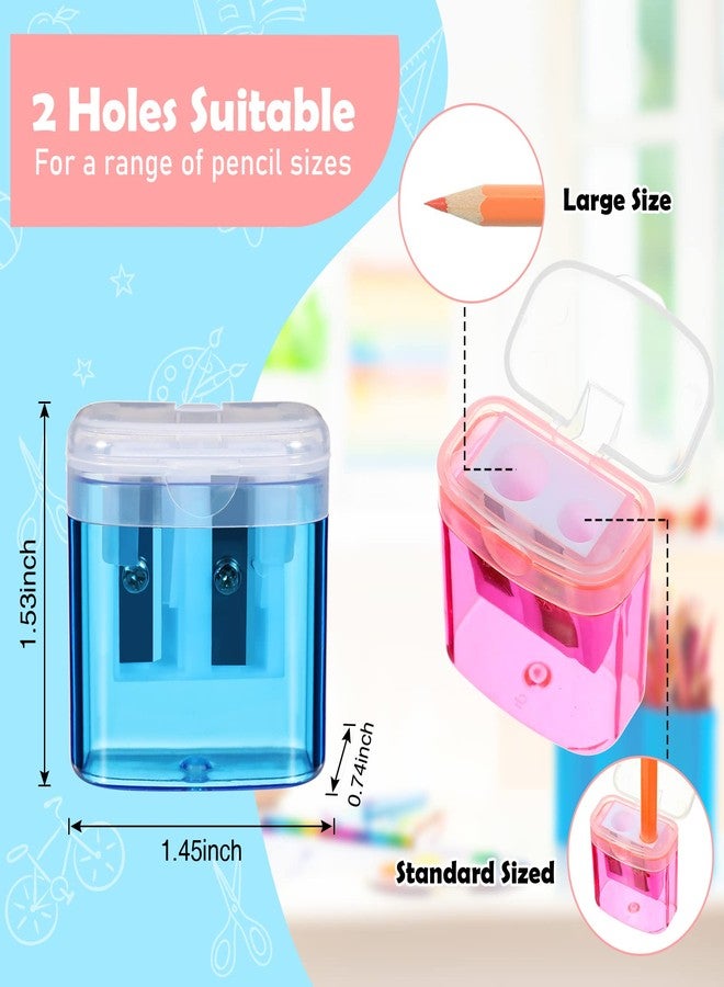 Teling 216 Pcs 180 Pcs Manual Pencil Sharpeners Bulk Handheld Dual Holes Pencil Sharpeners Colorful Portable Compact Sharpener with Lid for Home Office Supply - Image 2