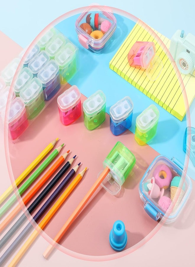 Teling 216 Pcs 180 Pcs Manual Pencil Sharpeners Bulk Handheld Dual Holes Pencil Sharpeners Colorful Portable Compact Sharpener with Lid for Home Office Supply - Image 4