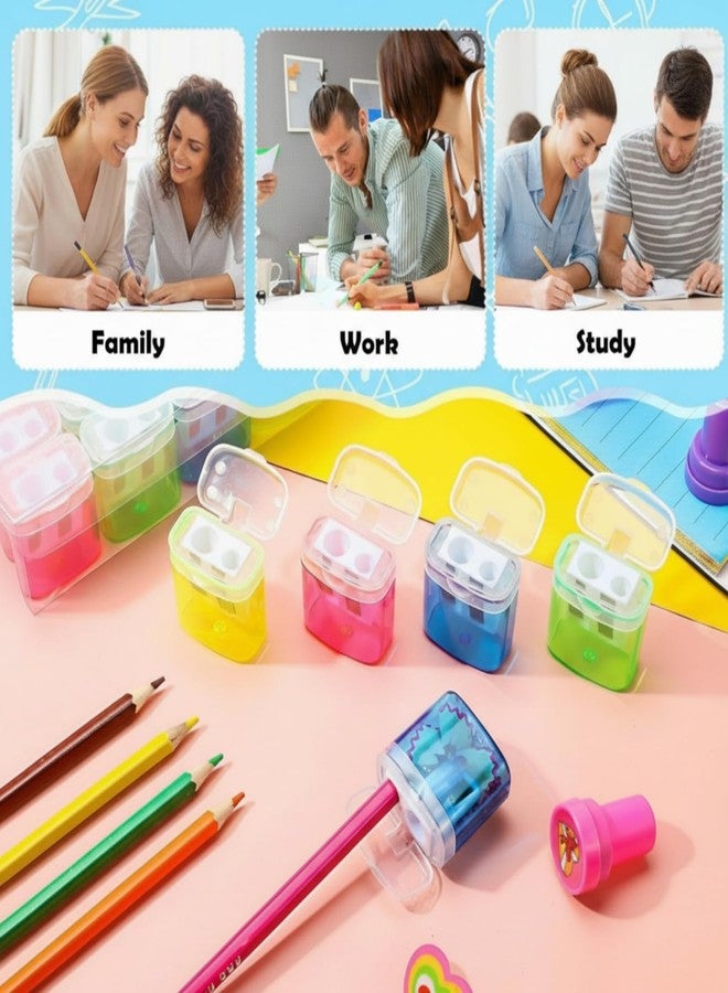 Teling 216 Pcs 180 Pcs Manual Pencil Sharpeners Bulk Handheld Dual Holes Pencil Sharpeners Colorful Portable Compact Sharpener with Lid for Home Office Supply - Image 5