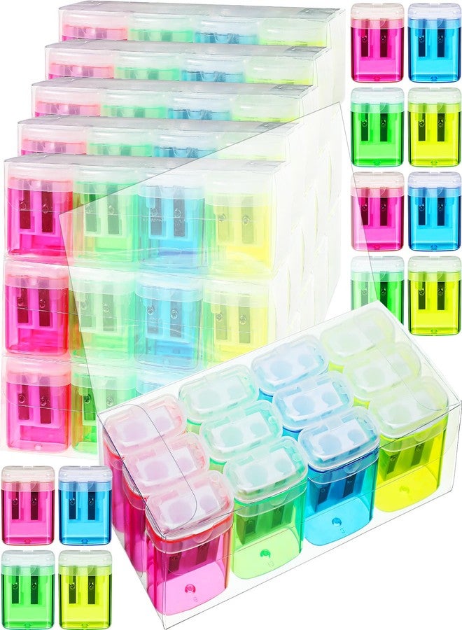 Teling 216 Pcs 180 Pcs Manual Pencil Sharpeners Bulk Handheld Dual Holes Pencil Sharpeners Colorful Portable Compact Sharpener with Lid for Home Office Supply - Image 1