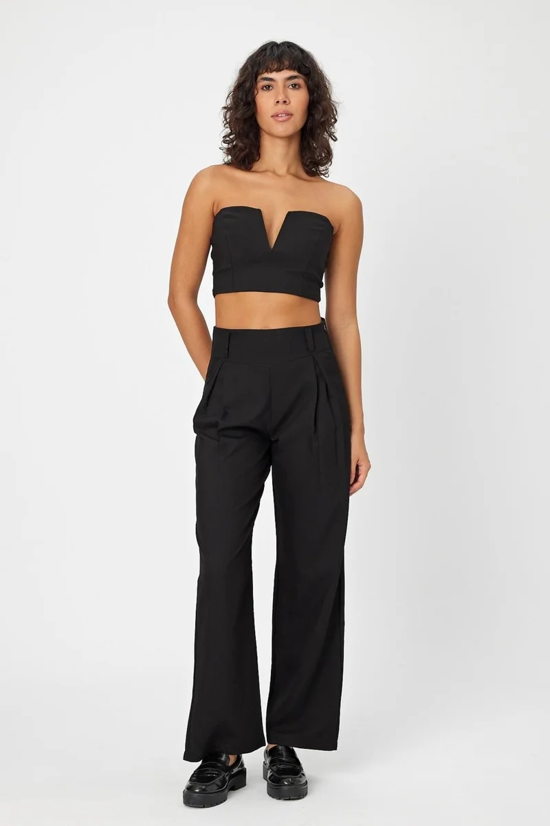الكسندر جاردي High Waisted Zippered Palazzo Trousers with Corset (B24-372 00)