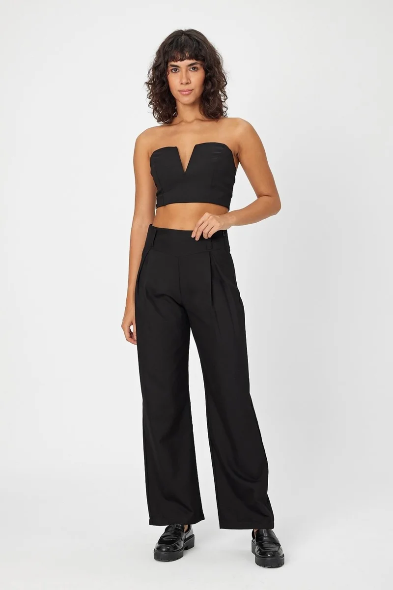 الكسندر جاردي High Waisted Zippered Palazzo Trousers with Corset (B24-372 00)