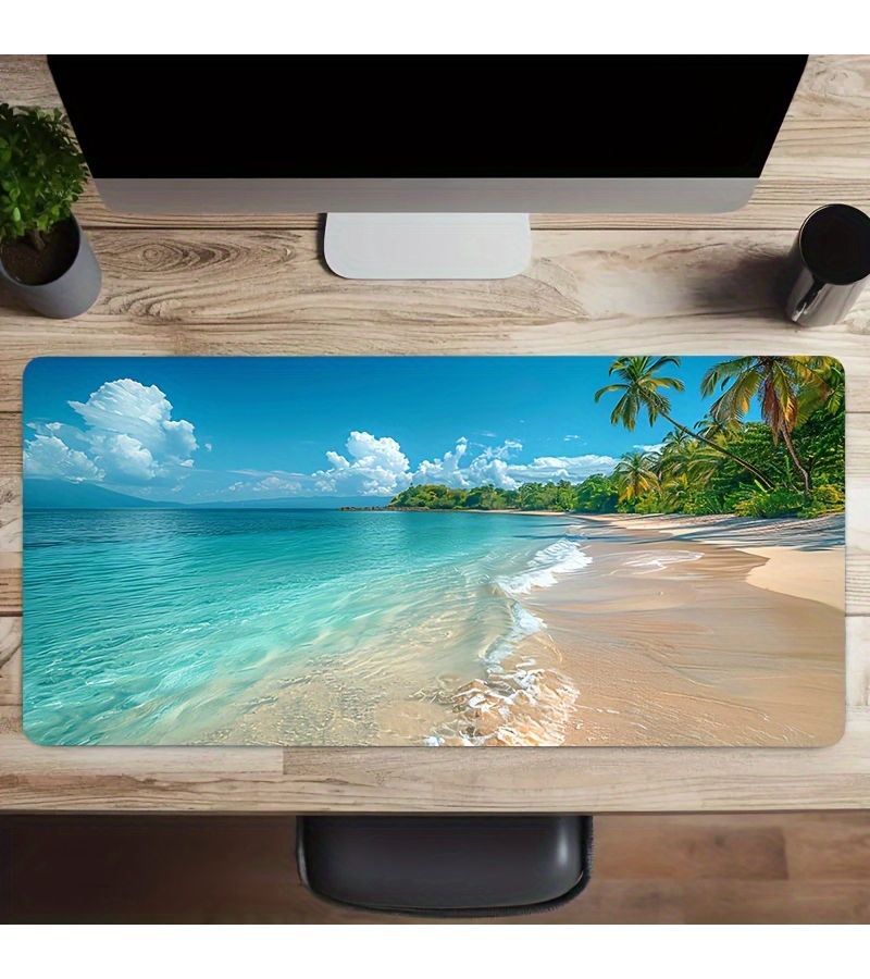 Summer Beach Scene Extra Large Mouse Pad 20cm By 24cm Non Slip Washable Desk Mat For Gaming Office And Business Use - Image 1