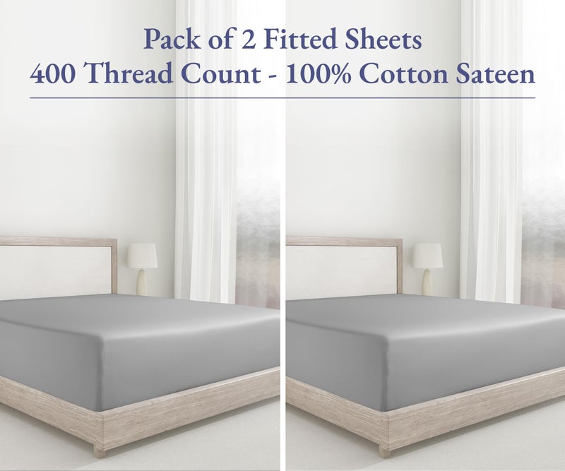 California Design De 2-Pack Queen Fitted Sheet  400 Thread Count 100% Cotton Fitted Sheet Queen  Deep Pocket Queen Fitted Sheets That Stay Tight (Light Grey)  - Image 2