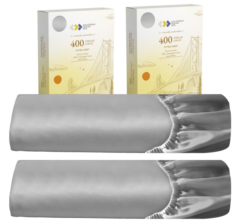 California Design De 2-Pack Queen Fitted Sheet  400 Thread Count 100% Cotton Fitted Sheet Queen  Deep Pocket Queen Fitted Sheets That Stay Tight (Light Grey)  - Image 1