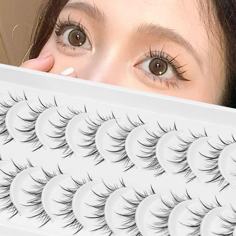 outopen Manga Lashes with Clear Band Japanese Anime Cosplay Eyelashes Asian False Eyelashes Natural Look Like Individual Clusters(B02-Asian Style | 9-13MM) - Image 1