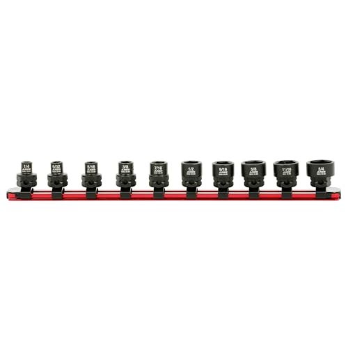 ARES 29019 – 10-Piece 3/8-Inch Drive SAE Low Profile Nano Impact Socket Set – Impact Grade Sockets Offer Greater Clearance Than Typical Shallow Sockets – Includes Aluminum Storage Rail - Image 1