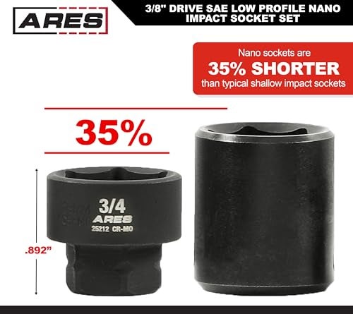 ARES 29019 – 10-Piece 3/8-Inch Drive SAE Low Profile Nano Impact Socket Set – Impact Grade Sockets Offer Greater Clearance Than Typical Shallow Sockets – Includes Aluminum Storage Rail - Image 4