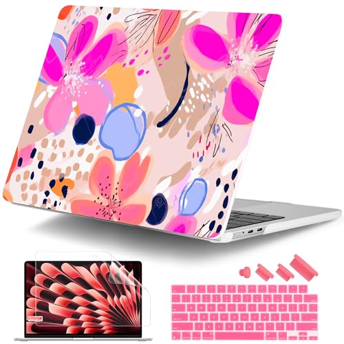 DONGKE for MacBook Air 13 Inch Case M5 2026 M4 2025 M3 M2 20242022 A3449 A3240 A3113 A2681 Plastic Hard Shell Keyboard Cover Screen Film for MacBook Air 136 Inch Case Floral Artistic - Image 1