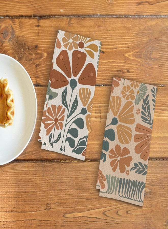 Qpenm Abstract Boho Floral Kitchen Towels Set of 2, 70s Retro Groovy Floral Dish Towels for Kitchen, Vintage Boho Floral Hand Towels for Bathroom, Boho Floral Kitchen Bathroom Decor, 16x24 Inches - Image 3