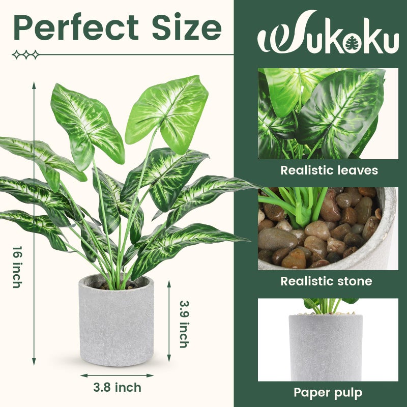 WUKOKU 16" Small Fake Plants Artificial Tropical Faux Plants Indoor Desk Plant for Home Office Kitchen Shelf Sage Green Decor - Image 3