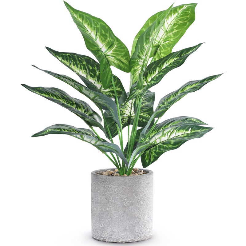 WUKOKU 16" Small Fake Plants Artificial Tropical Faux Plants Indoor Desk Plant for Home Office Kitchen Shelf Sage Green Decor - Image 1