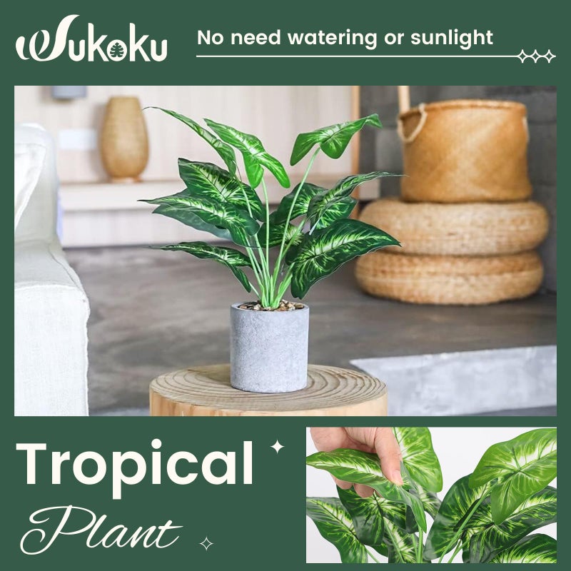 WUKOKU 16" Small Fake Plants Artificial Tropical Faux Plants Indoor Desk Plant for Home Office Kitchen Shelf Sage Green Decor - Image 2