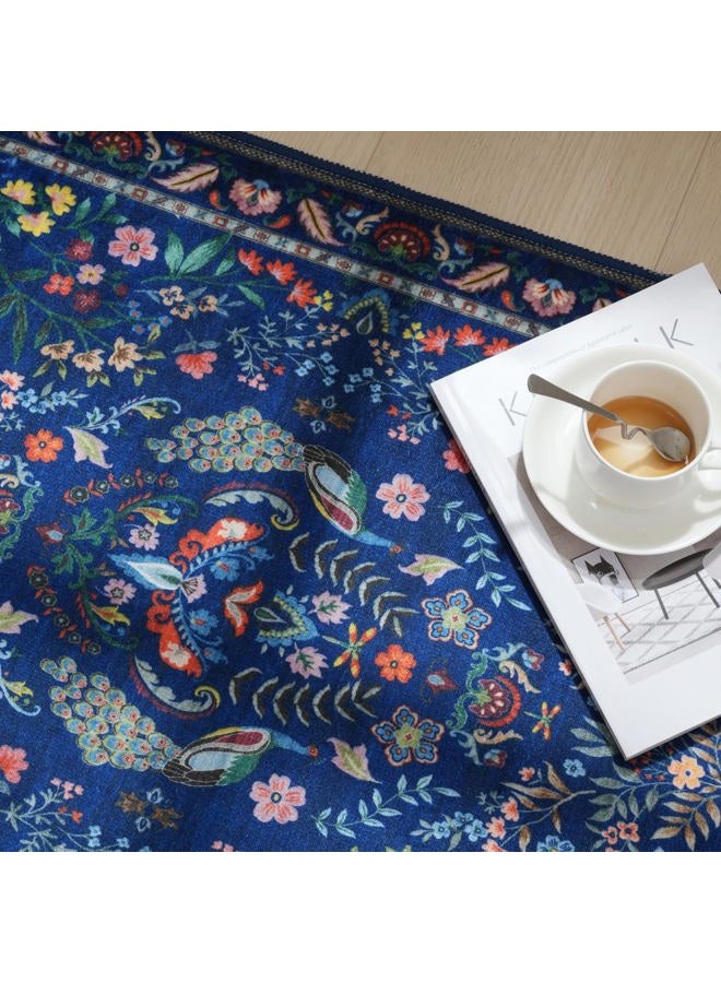 Rugcomf Round Rug 4ft Washable Circle Rug Floral Non Slip Low Pile Small Circular Rug for Bedroom, Bathroom, Entryway, Kids Room, Office(Blue) - Image 4