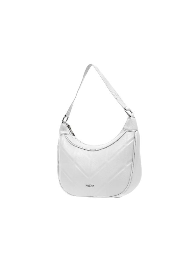 فوسكا شنطة Foska كتف نسائية جلد ناعم – تصميم كلاسيكي ومقابض طويلة لون أبيض – مقاس 29.5x25.5 سم - Image 2