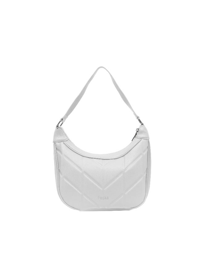 فوسكا شنطة Foska كتف نسائية جلد ناعم – تصميم كلاسيكي ومقابض طويلة لون أبيض – مقاس 29.5x25.5 سم - Image 4