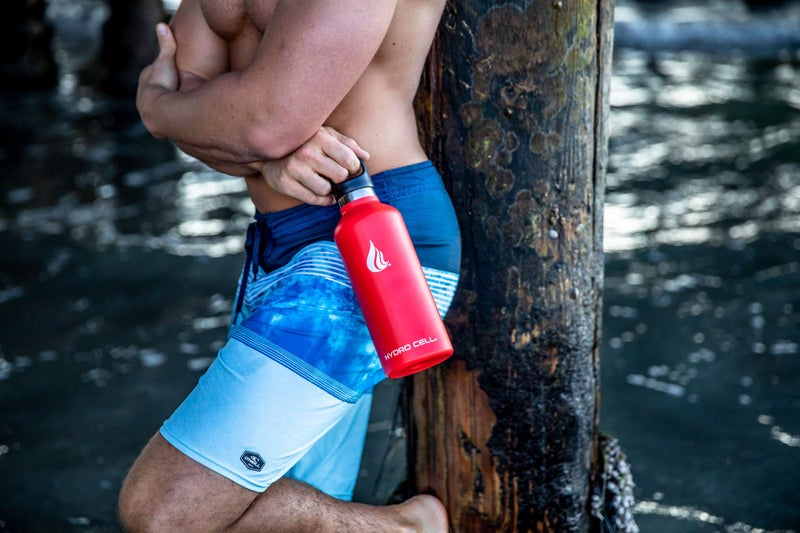 HYDRO CELL Stainless Steel Water Bottle with Straw & 2 Standard Mouth Lids (32oz 24oz 20oz 16oz) Keeps Liquids Hot or Cold w/Double Wall Vacuum Insulated Leak Proof Sport Design (Red 32oz) - Image 5