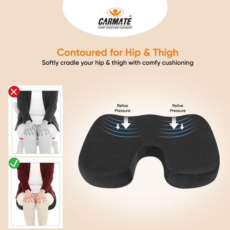 CARMATE Orthopedic Memory Foam Seat Cushion C Shape for Tailbone Pain Relief Sciatica Pain Relief Hip Support Lower Back Support with Computer Car Office Ergonomic Chair Black - Image 2