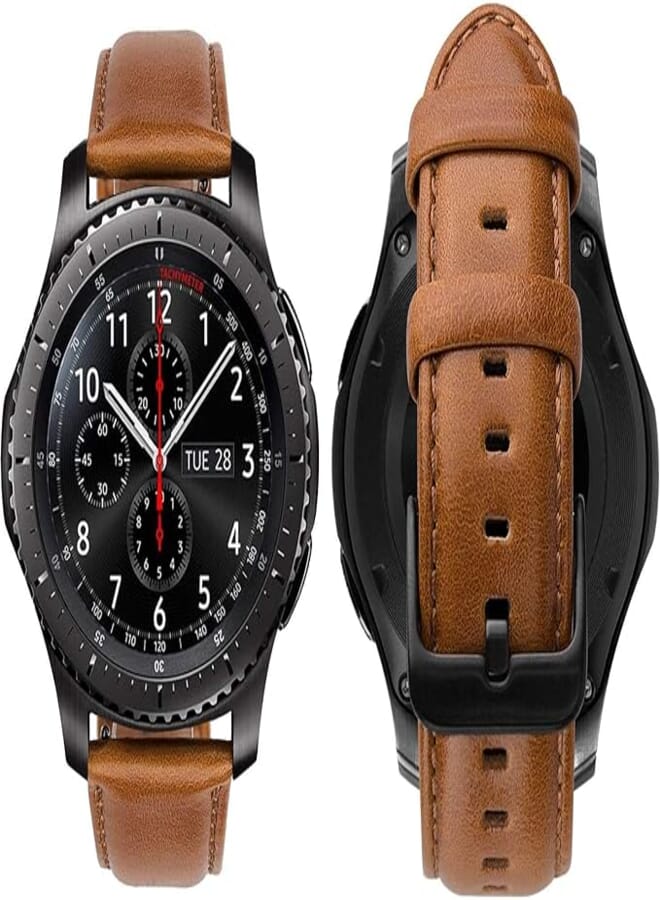 Bikson Genuine Handmade Leather Band with Black Buckle for Samsung Gear S3 Frontier and Classic Smart Watch Elite Strap - Light Bright Brown