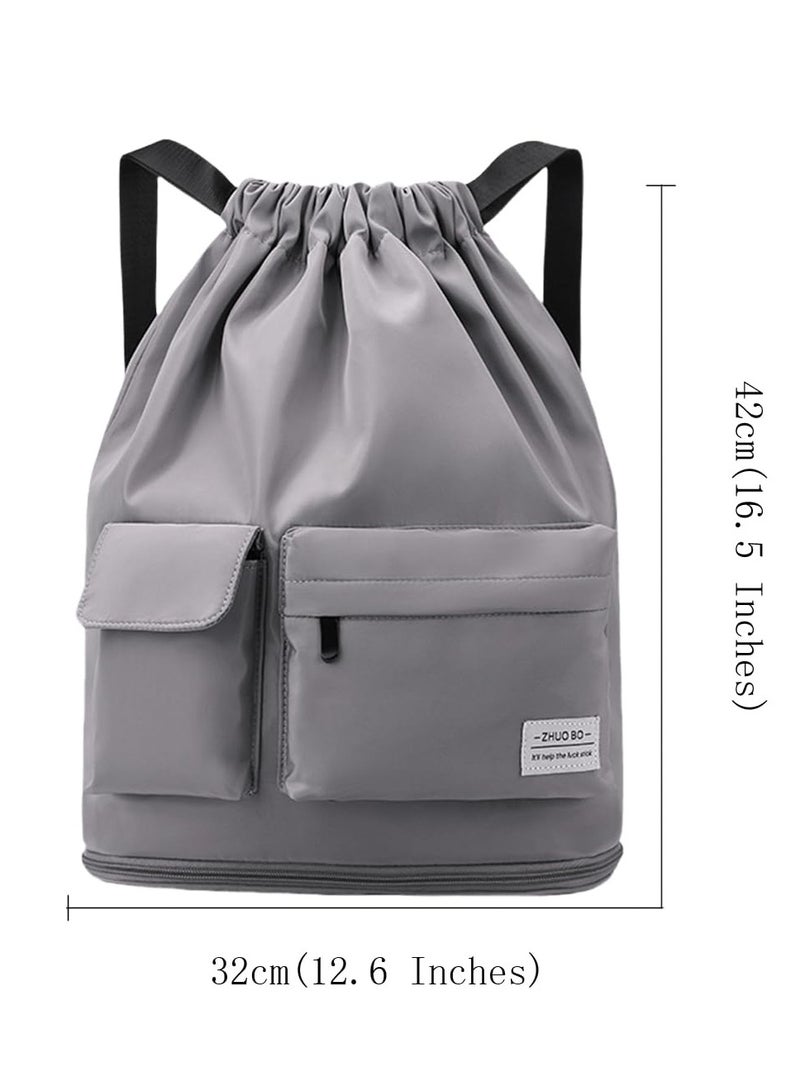 Excefore Gym Bag, Sports Equipment Mesh Bag with Drawstring for Swimming, Beach, Diving, Travel, Gym, Waterproof Sports Bag, Casual Lightweight Outdoor Backpack, Large Capacity (Gray)  - Image 5