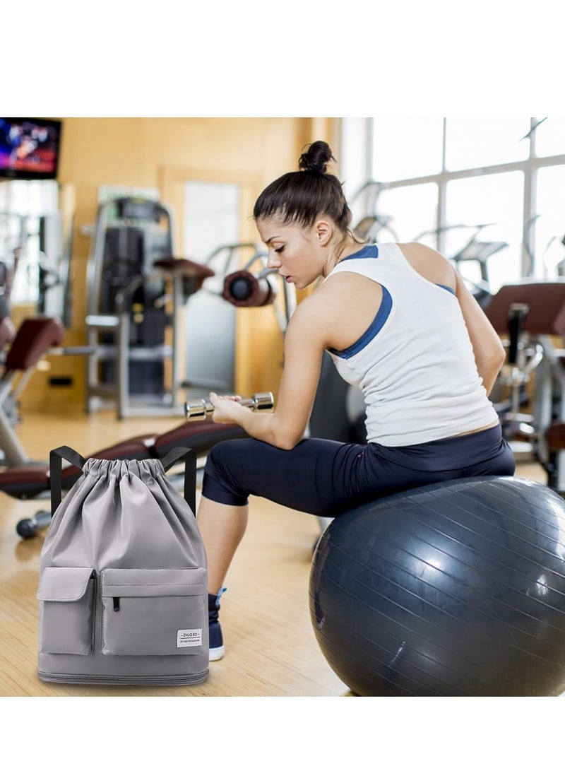 Excefore Gym Bag, Sports Equipment Mesh Bag with Drawstring for Swimming, Beach, Diving, Travel, Gym, Waterproof Sports Bag, Casual Lightweight Outdoor Backpack, Large Capacity (Gray)  - Image 4