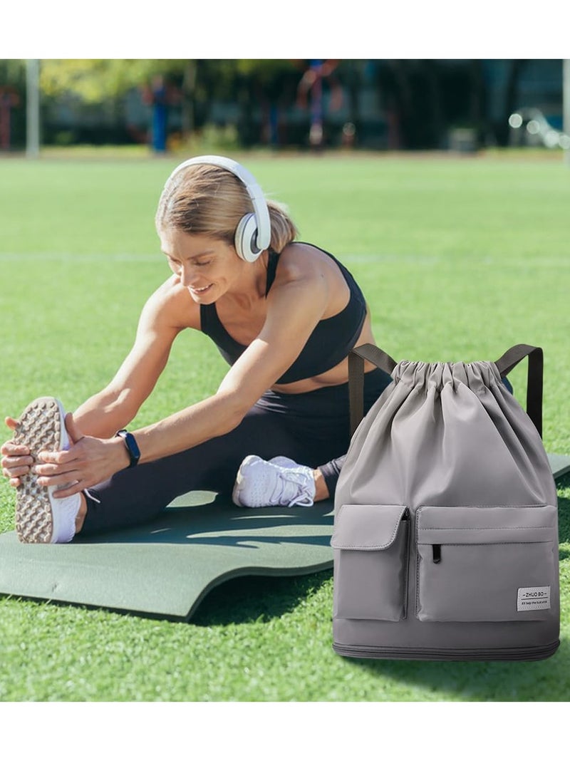 Excefore Gym Bag, Sports Equipment Mesh Bag with Drawstring for Swimming, Beach, Diving, Travel, Gym, Waterproof Sports Bag, Casual Lightweight Outdoor Backpack, Large Capacity (Gray)  - Image 3