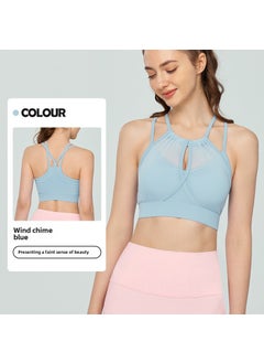 Mesh Layered Yoga Tank Top with Built-in Sports Bra Wind Chime Blue