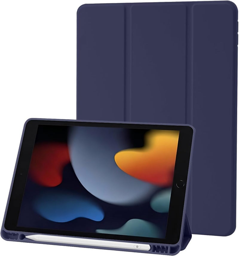 بلو بيك جراب iPad 10.2 متوافق مع الجيل التاسع/الثامن/السابع من iPad - غطاء حماية ثلاثي الطي مع حامل قلم، خاصية التشغيل/الإيقاف التلقائي، جراب ذكي - أزرق داكن - Image 1