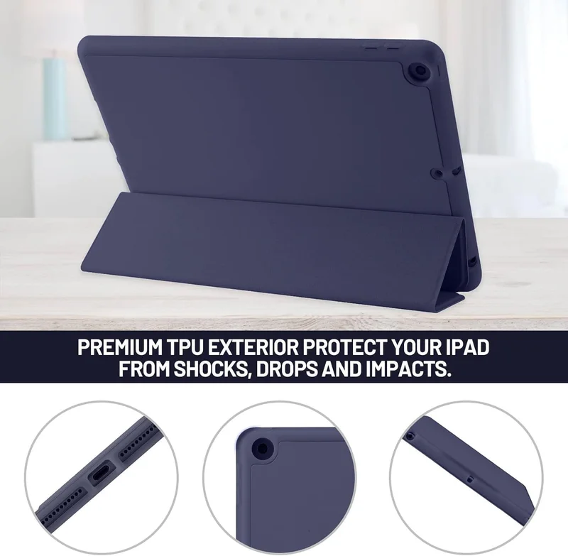 Bluepeak Navy Blue iPad 10.2 Case Compatible with iPad 9th/8th/7th Generation – Trifold Stand Protective Cover with Pencil Holder, Auto Sleep/Wake, Smart Case - Navy Blue  | Best Price UAE