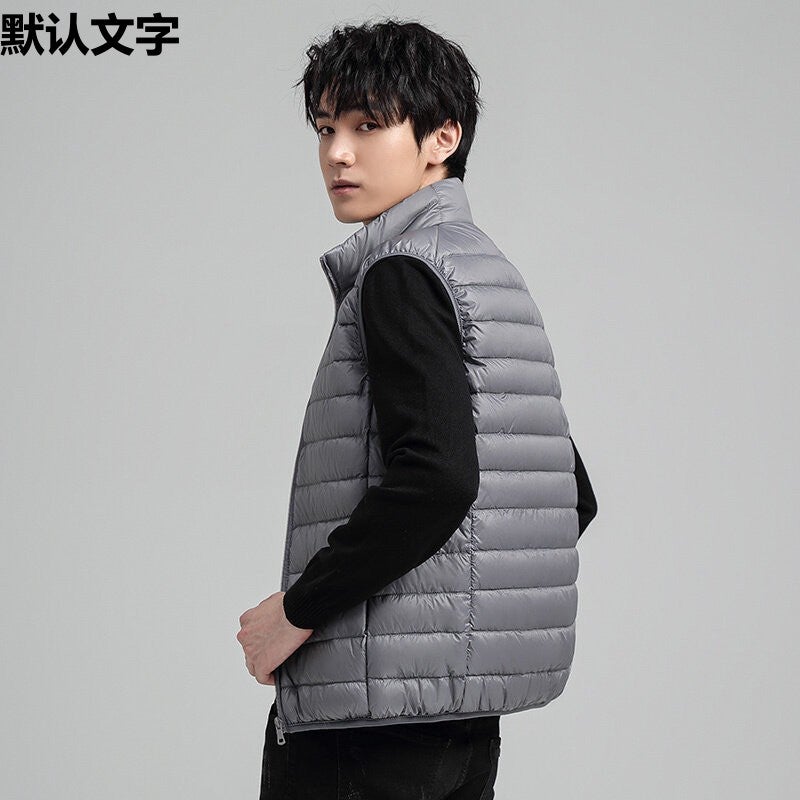 Imus special cotton-padded jacket vest mens stand collar waistcoat autumn and winter new lightweight mens sleeveless waistcoat vest Gray - Image 5