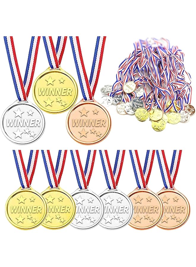 promass 30 Pcs Mini Gold Medals for Kids 1.5-Inch Participation Awards Neck Ribbon for Sports Tournaments Competitions Kids Awards Gold Medals Winner