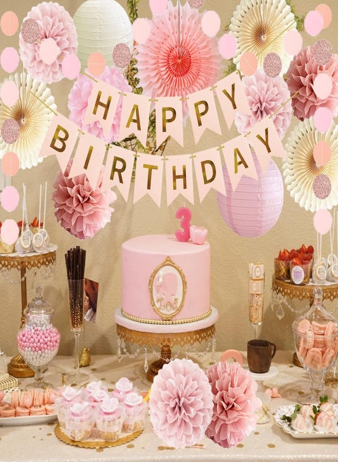 FETETIJD Blush Pink Birthday Decorations Girl Dusty Pink Beige Birthday Decorations Paper Pom Poms Fans Paper Lanterns Neutral Western Party Decor - Image 3