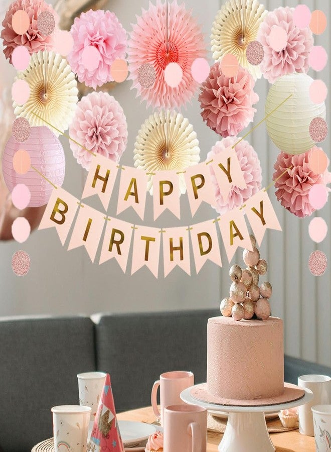 FETETIJD Blush Pink Birthday Decorations Girl Dusty Pink Beige Birthday Decorations Paper Pom Poms Fans Paper Lanterns Neutral Western Party Decor - Image 2