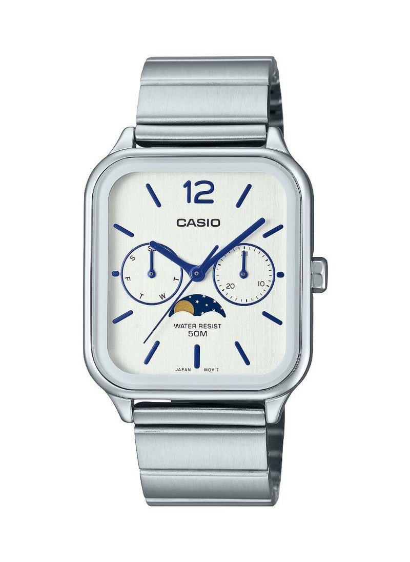 CASIO - Men's Quartz Moonphase White Dial Stainless Steel Watch MTP-M305D-7AVDF - Image 1