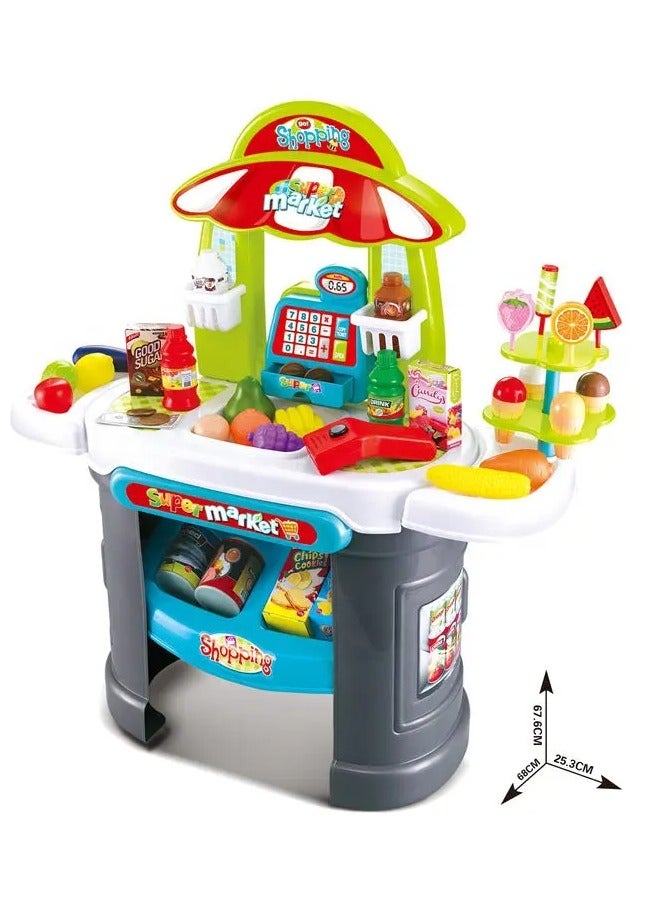 Kids Pretend Play Set Shopping Game Trolley Toy Register Cash Supermarket Toys Set - Image 1