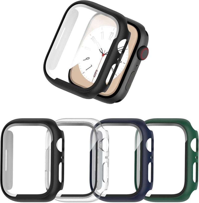 Commuter [4 Pack] for Apple Watch 8 ＆ Apple Watch 7 Screen Protector 41mm, Hard PC Ultra-Thin Protective Face Cover Built-in Tempered Glass Film for Apple Watch 8/7 41mm, Black/Clear/Blue/Green - Image 1