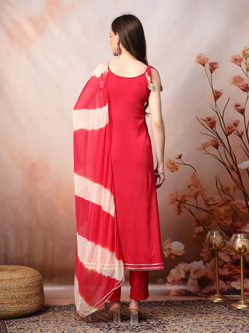 Stylum Women's Solid & Embroidered Poly Crepe A-Line Kurta With Dupatta - Image 2