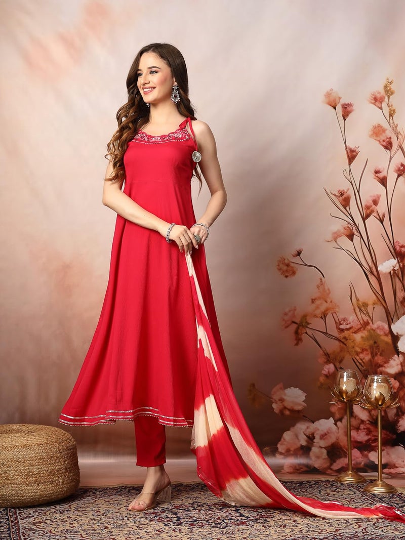 Stylum Women's Solid & Embroidered Poly Crepe A-Line Kurta With Dupatta - Image 5