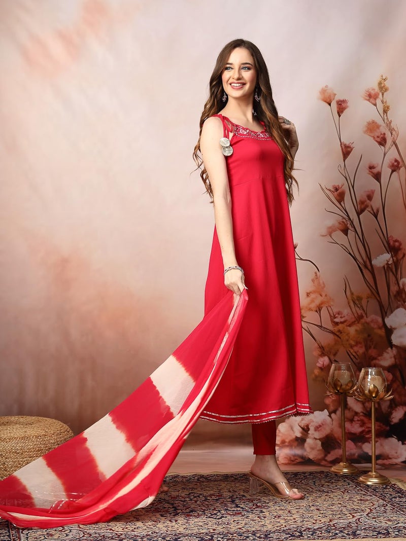 Stylum Women's Solid & Embroidered Poly Crepe A-Line Kurta With Dupatta - Image 3