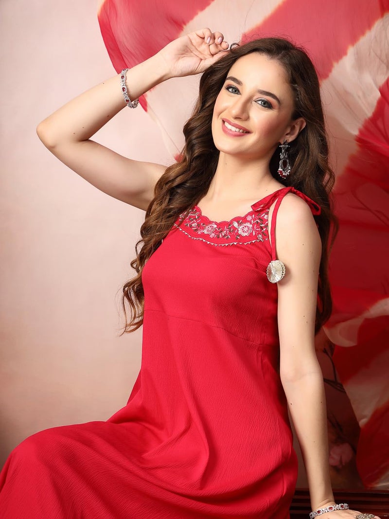 Stylum Women's Solid & Embroidered Poly Crepe A-Line Kurta With Dupatta - Image 4