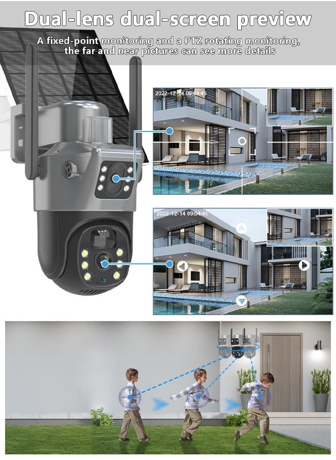 Generic - 8-megapixel 2SSTV outdoor security camera with 1080P night vision, optical zoom, color infrared night vision, dual sensor motion detection, up and down rotation monitoring system, equipped with solar panel. - Image 1