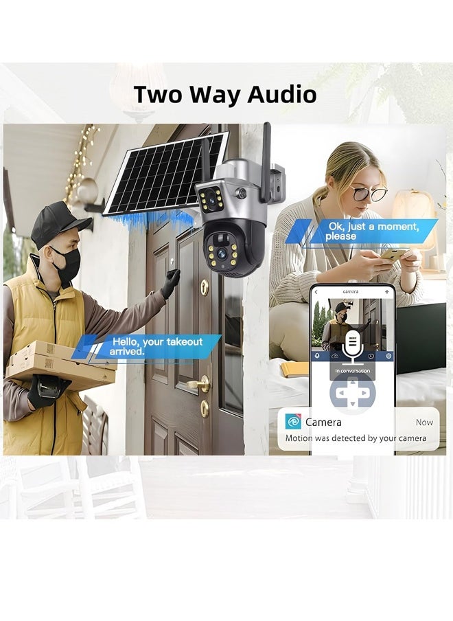 Generic - 8-megapixel 2SSTV outdoor security camera with 1080P night vision, optical zoom, color infrared night vision, dual sensor motion detection, up and down rotation monitoring system, equipped with solar panel. - Image 1
