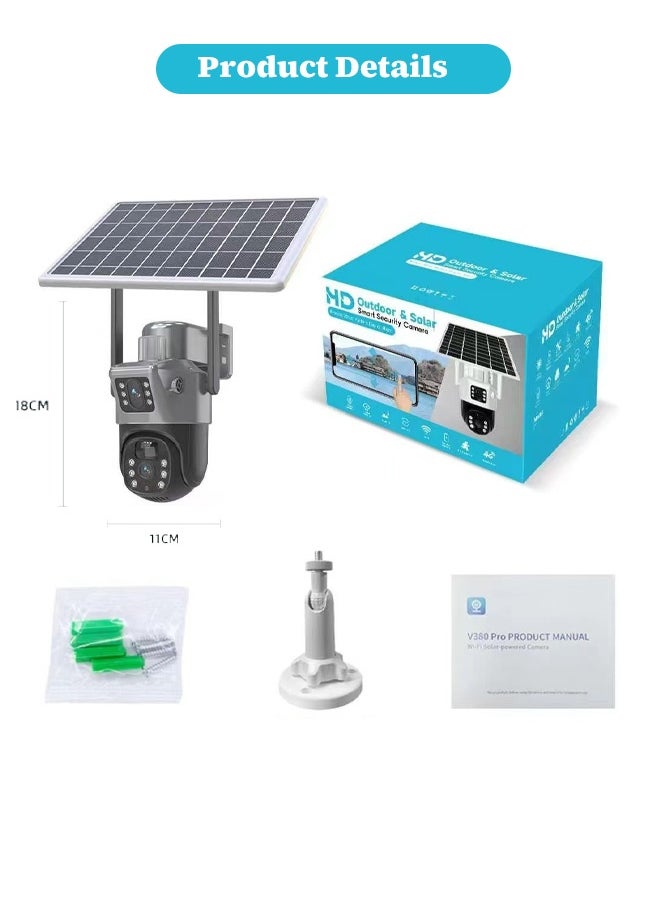Generic - 8-megapixel 2SSTV outdoor security camera with 1080P night vision, optical zoom, color infrared night vision, dual sensor motion detection, up and down rotation monitoring system, equipped with solar panel. - Image 1