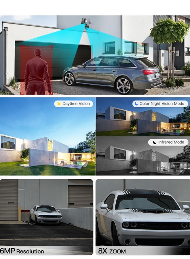 Wireless solar camera   4G SIM  Outdoor security camera with night vision, optical zoom, color infrared night vision, dual sensor motion detection, up and down rotation monitoring system, equipped with solar panel - Image 4