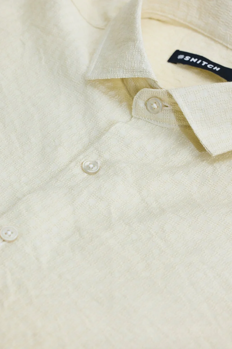 SNITCH Light Cream Textured Long Sleeve Slim Fit Shirt