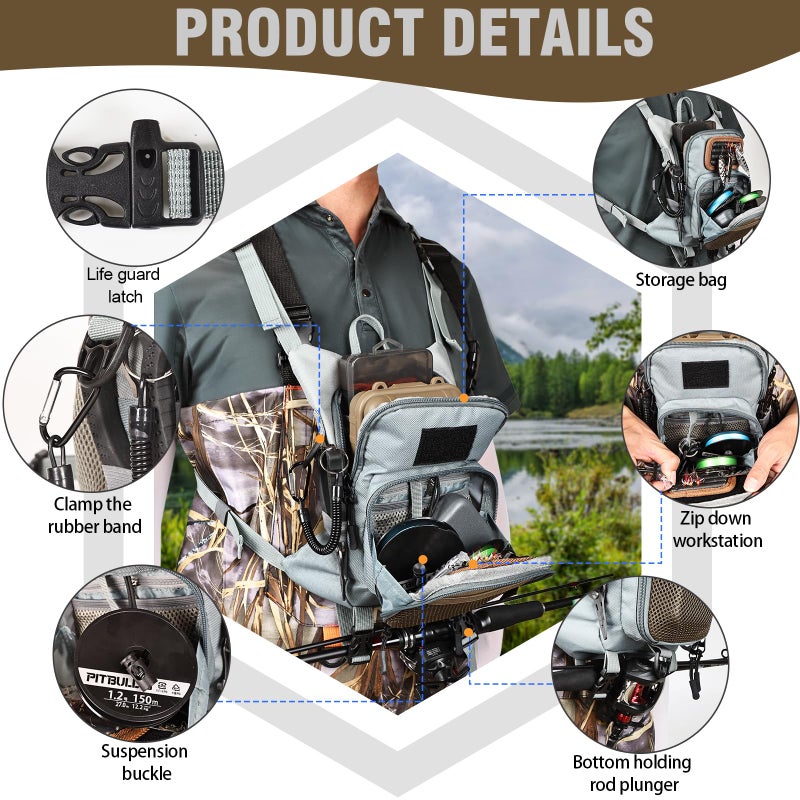 Qiullen Waterproof Fly Fishing Chest Pack with Hard Bottom Work Station, Holds Multiple Fly Boxes and Back Net Holder, Adjustable Tackle Backpack with Quick-Release - Image 3
